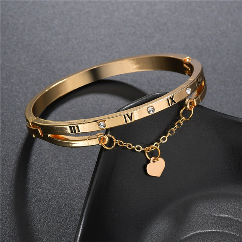 LETAPI 2022 New Luxury Brand Rose Gold/Gold/Silver Color Bracelets & Bangles Heart Roman numerals Charm Bracelet for Woman ► Photo 1/6