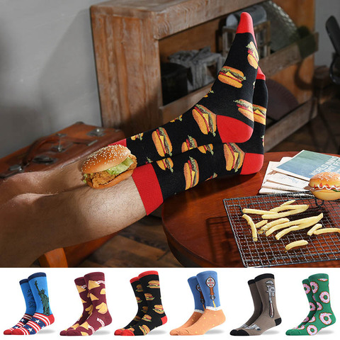 [SOPLCAALCK]Men Socks Cartoon Animal Food Pizza Hamburg Dinosaur  Novelty Funny Socks Men Calcetines Hombre Divertido Skarpetki ► Photo 1/6