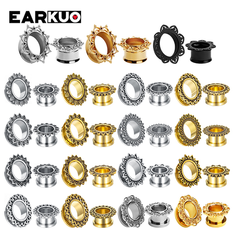 EARKUO Fashionable Good Quality Stainless Steel Flower Ear Gauges Tunnels Expanders Piercing Body Jewelry Ear Plugs Stretchers ► Photo 1/6