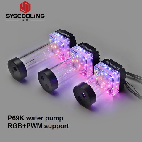 Syscooling P69K water pump black case ARGB support DC 12V quiet design for water cooling system PWM support with water tank ► Photo 1/4