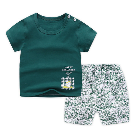 Casual Kids Clothes 2 Piece Set Clothing Green Cool Boy T-shirt + Shorts Clothing Boys Tracksuit Children Baby Clothes ► Photo 1/6