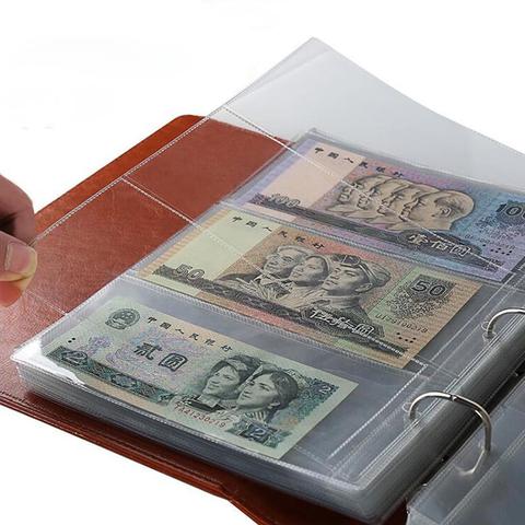 hot!10Pcs Money Banknote Paper Money Album Page Collecting Holder Sleeves 3-slot Loose Leaf Sheet Money Album Protection ► Photo 1/5