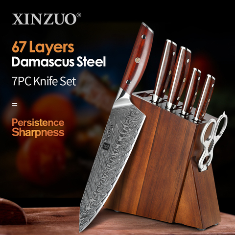 XINZUO 7 PCS Kitchen Knife Damascus Steel Chef Slicing Utility Paring Knife Japanese VG10 Steel Rosewood Handle Sharp Cutter ► Photo 1/6