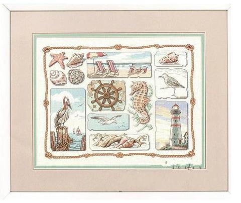 Gold Collection Lovely Counted Cross Stitch Kit Shore Sampler Lighthouse Beacon Seabird Shell Dim 13614 ► Photo 1/1
