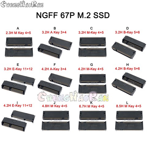 2pcs M.2 Connector 67P A E M KEY NGFF interface socket SSD socket H=3.2 / 4.2 / 4.8 / 6.7 / 8.5 M.2 SSD Slot NGFF Socket Hot New ► Photo 1/6