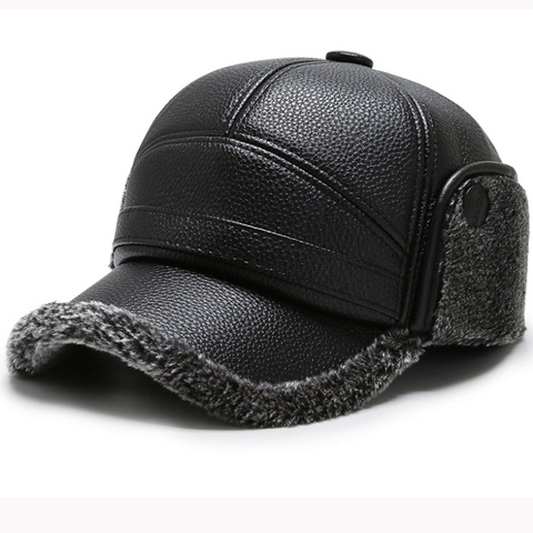 HT2786 Thick Warm Winter Hat Men Windproof Leather Hat Male Earflap Baseball Cap Fur Winter Baseball Hat Dad Hat with Ear Flap ► Photo 1/6