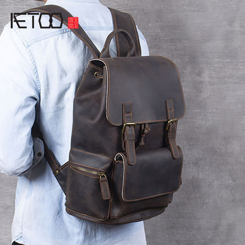 AETOO Vintage Mad Horse Leather Shoulder Bag, Men's Handmade Classic Head Head Leather Travel Backpack, Bag Girl ► Photo 1/6