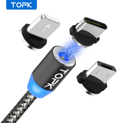 TOPK AM17 LED Magnetic USB Cable / Micro USB / Type-C For iPhone X Xs Max Magnet Charger for Samsung Xiaomi Pocophone USB C ► Photo 1/6