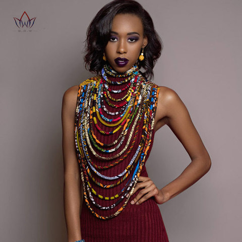 2022 Ankara Beautiful Multi Strand Necklace African Bold Colorful Long Exotic Jewelry Anfrica Handmade Necklaces WYB181 ► Photo 1/6