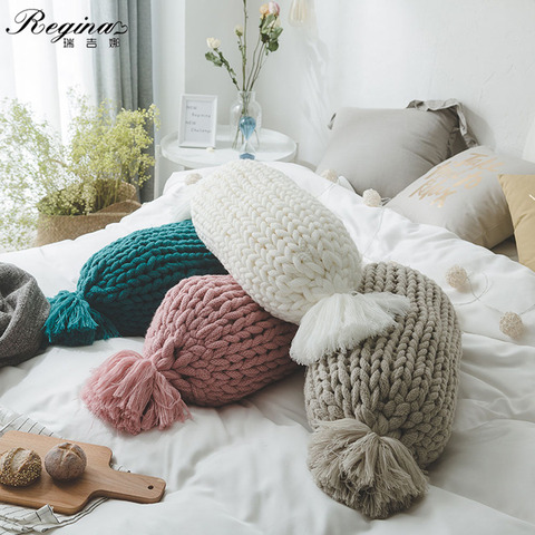 REGINA Brand Cute Candy Shape Pillow Handmade Cozy Chunky Knit Throw pillow Tassels Design Lovely Decorative Sofa Bed Cushion ► Photo 1/6