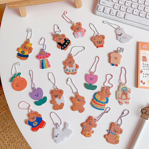 Ins Cartoon Bear Tulips Key Chain AirPods Earphone Shell Pendant Cute Bag Notebook Creative Decorative Pendant Key Management ► Photo 1/6