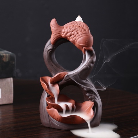 Newest Goldfish Backflow Incense Burner Lotus Incense Machine Buddhism Decoration Ceramic Incense Base for Home Decor ► Photo 1/6