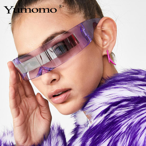 Fashion Siamese Futuristic Wrap Around Monob Costume Sunglasses Luxury Brand Designer Mask Novelty Glasses Purple Blue Goggle ► Photo 1/6