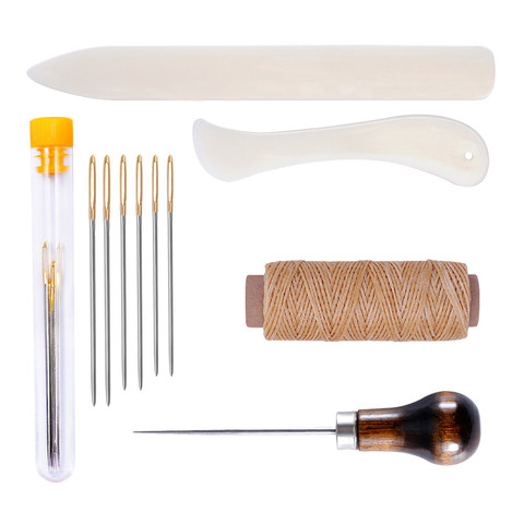 1 SET Leather Craft Bookbinding Kit Starter Tools Set Bone Folder Paper Creaser, Waxed Thread, Awl, Needles for DIY PGG04 ► Photo 1/5