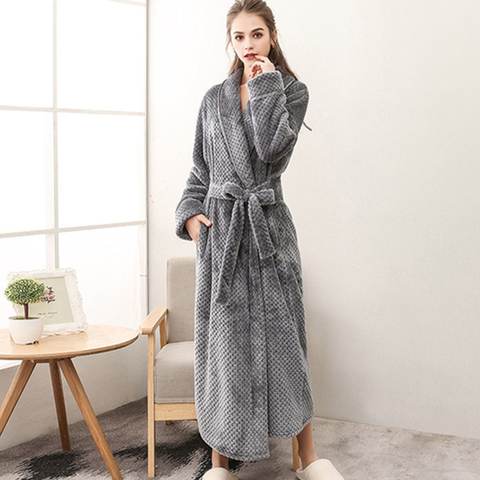 Women's Bathrobe Autumn Winter Warm Homewear Terry Robe Solid Long Sleeve Casual  Dressing Gown Plus Size Clothing For Sleeping ► Photo 1/6