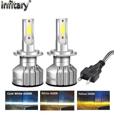 Infitary 2 Pieces H4 LED Car Headlight H7 LED H11 H8 H1 H3 H13 9004 9007 9005 9006 Auto Fog Light 3000K 4300K 6500K 10000LM 72W ► Photo 1/6