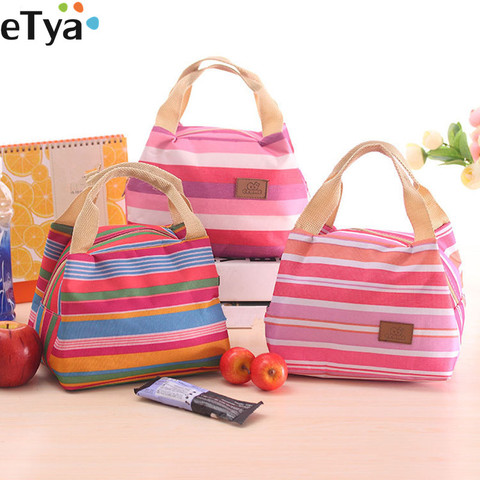 eTya  Insulated Lunch Bag Thermal Stripe Tote Bags Cooler Picnic Food Lunch box bag for Kids Women Girls Ladies Man Children ► Photo 1/6
