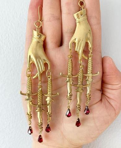 The Golden Hand & Dagger Earrings,gothic Earrings,statement earrings,witchy ► Photo 1/1