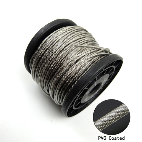 100 Meter 304 Stainless Steel 0.5/0.6/0.8/1/1.2/1.5/2mm Steel PVC Coated Flexible Wire Rope soft Cable Transparent Clothesline ► Photo 1/5