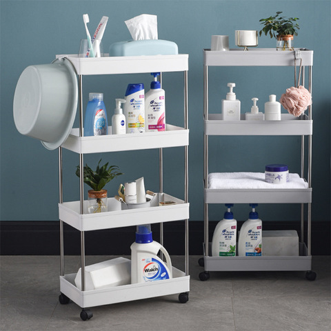 2/3/4 layer Kitchen gap storage rack Slim slide tower Bathroom movable assemble plastic Shelf Wheels floor-mounted organizer ► Photo 1/6