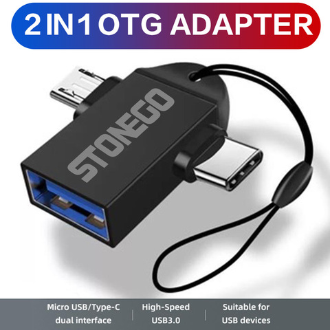STONEGO 2 in 1 OTG Adapter, USB 3.0 Female To Micro USB Male and USB C Male Connector Aluminum Alloy on The Go Converter ► Photo 1/6