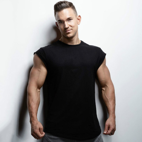 Batwing Sleeve Tshirt Men Workout GYM Fitness T Shirts Moto Biker Tops Solid Hip Hop Streetwear ► Photo 1/6