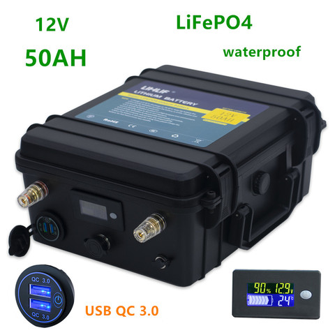 12v Lifepo4 50ah lifepo4 battery pack 12v 50ah waterproof  lithium ion battery batteries for for inverter,Golf cart,MPPT Solar ► Photo 1/6