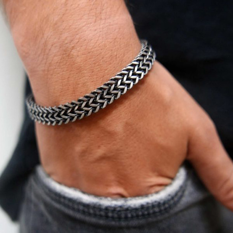 Vnox Vintage Oxidized Cool Double Curb Chain Bracelets for Men Stainless Steel Punk Antique Cubic Foxtail Chain Male Pulseira ► Photo 1/6