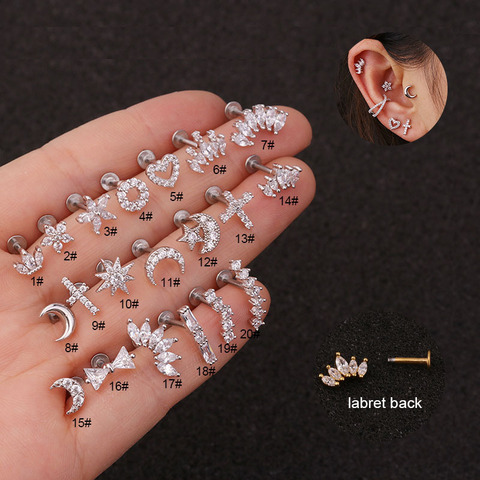 16G Cross Heart Flower Crown Cz Ear Studs Helix Piercing Cartilage Earring Conch Rook Tragus Stud Labret Back Piercing Jewelry ► Photo 1/6