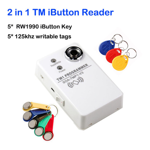 TM iButton Programmer DS1990A Duplicator Cloner Copier 125Khz RFID Reader Writer+5pcs RW1990 Key Token+5pcs EM4305 t5577 Keyfob ► Photo 1/5