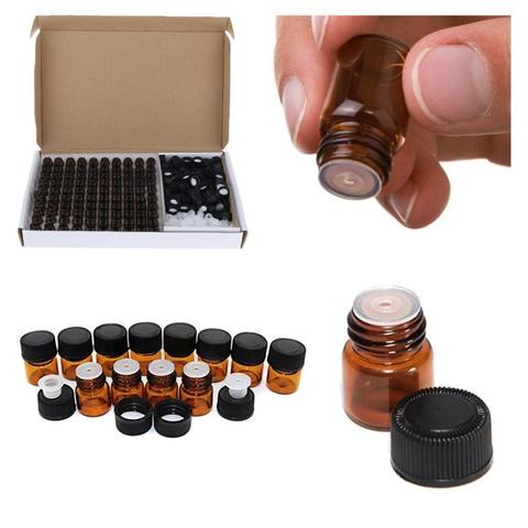 100Pcs 1ml 2ml 3ml Amber Glass Vials, Mini Essential Oil Bottles with Orifice Reducer & Black Plastic Cap контейнер ► Photo 1/6