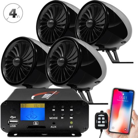 Aileap 1000W Amplifier Bluetooth Motorcycle Stereo 4 Speakers MP3 Audio FM Radio System for Motorcycles/ATV/UTV/Boat (Black) ► Photo 1/6