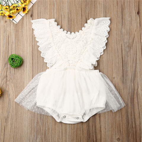2022 Summer Newborn Baby Girl Clothes Sleeveless Solid Color White Lace Flower Ruffle Romper One-piece Outfit Sunsuit ► Photo 1/6
