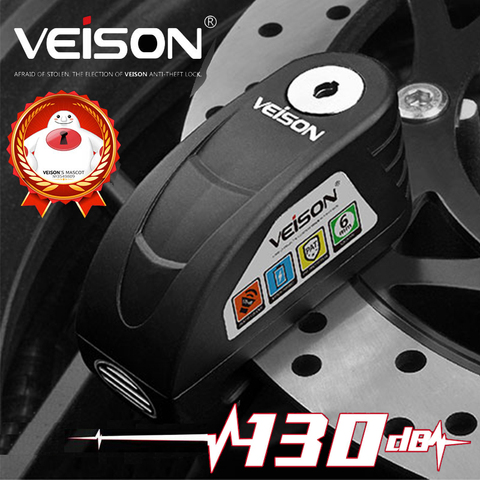 VEISON Lock Motorcycle Alarm 130dB Waterproof Bicycle Alarm Lock Bike Quad Lock Alloy Anti-theft Unlacking Scooter Padlock ► Photo 1/5