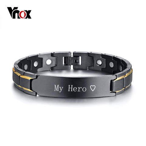 Vnox Personalized ID Jewelry Black Therapy Healing Magnetic Bracelets for Men Stainless Steel Power Bangle Father's Day Dad Gift ► Photo 1/6