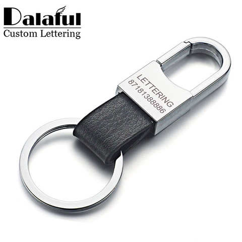 Dalaful Custom Lettering Keyring Keychain Genuine Leather Men's Simple Key chains Holder Keyfob For Car Accessories Gift K212 ► Photo 1/6