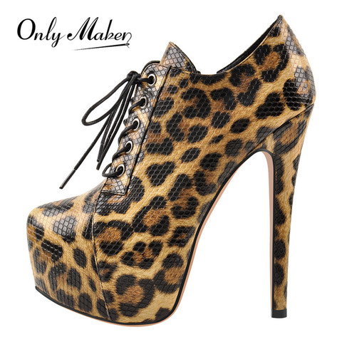 Onlymaker Women's Platform Leopard and Black Ankle Booties Thin High Heels Lace Up Stiletto Side Zipper Sexy Lady Boots ► Photo 1/6