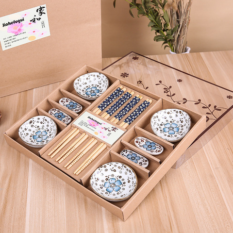 Japanese Style Cherry Blossom Ceramic Sushi Dishes Sashimi Soysauce Dish Dinnerware Set Tableware Set Gift Box (12Pcs/Set) ► Photo 1/6