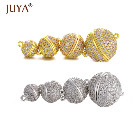 Juya 8/10/12/16mm Copper Connector Inlaid AAA Zircon Rhinestone Magnetic Ball Clasp Fasteners For DIY Making Beads/Pearl Jewelry ► Photo 1/6