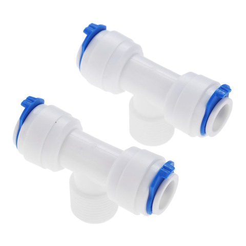 2Pcs Reverse Osmosis Quick Pipe Fitting T Shape 3/8 Hose Connect 3/8 BSP Male RO Water Plastic Coupling Connector Adapter ► Photo 1/6