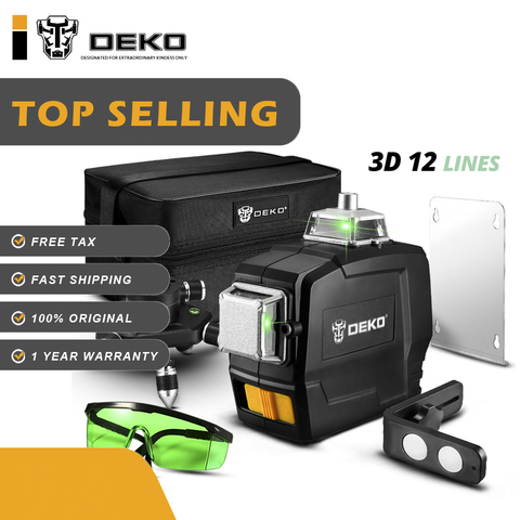 DEKO DKLL12PB1 12 Lines 3D Green Laser Level Horizontal And Vertical Cross Lines With Auto Self-Leveling Laser Level 360 ► Photo 1/4