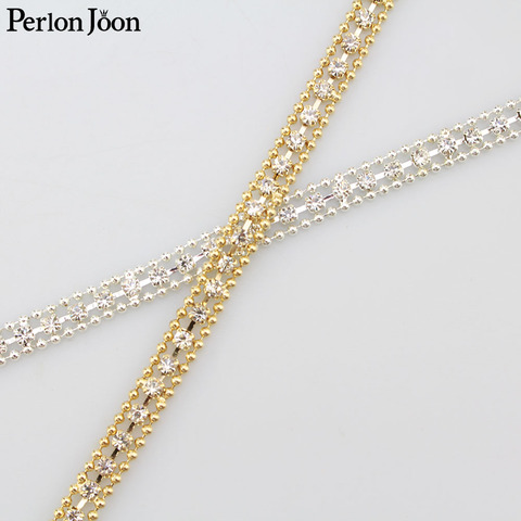 1 yard 5mm width of small rhinestone trim plating sliver crystal chain ribbon for clothing shoes decorative accessories ML068 ► Photo 1/4