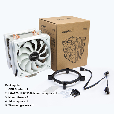ALSEYE S120D CPU Fan Cooler PWM 120mm 4 Pin 4 Heat-Pipe Cooler for LGA 775 115x 1366 AM2 + AM3 + AM4 ► Photo 1/6