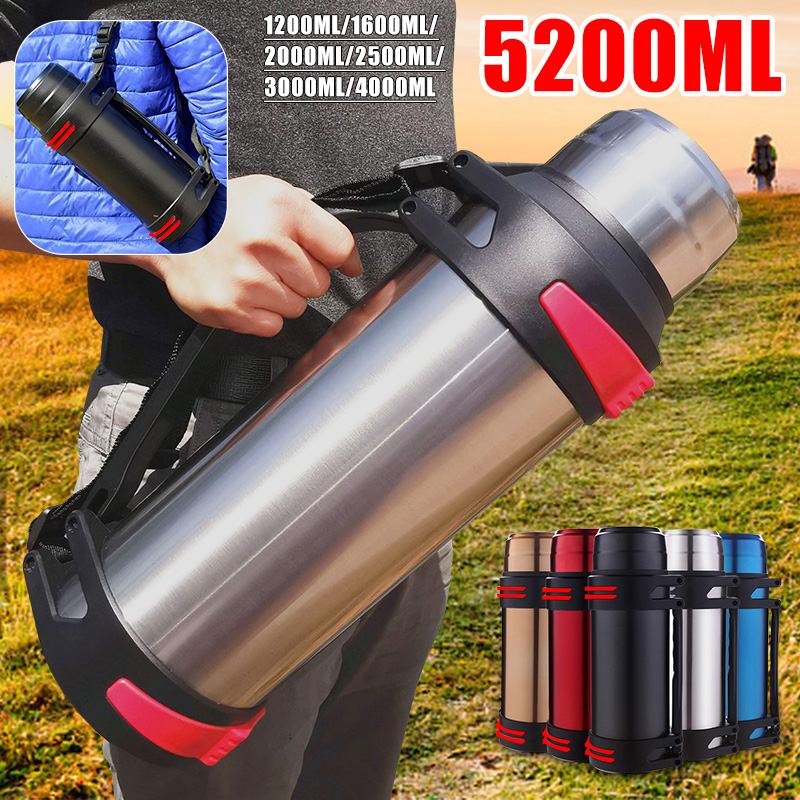 1200-4000ml Large Thermos Bottle Vacuum Flasks Stainless Steel Insulated  Water Thermal Cup With Strap 48 Hours Insalation