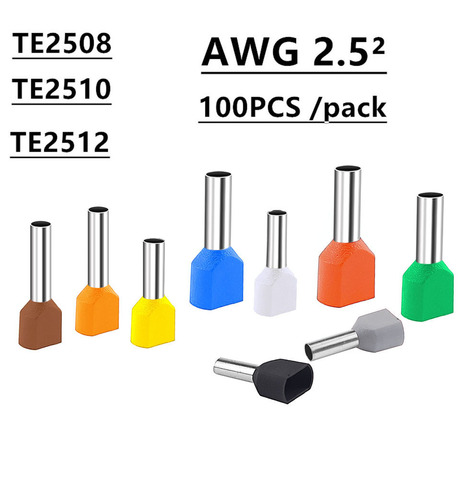 100PCS TE2508 TE2510 TE2512  double tube 2.5²type pre insulated splicel cold pressed terminal two line connection Connector ► Photo 1/5