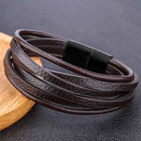 ZOSHI Mens Leather Wrap Bracelet Cool Genuine Leather Bracelet for Women Men Multilayer Braided Rope Bracelets ► Photo 1/6