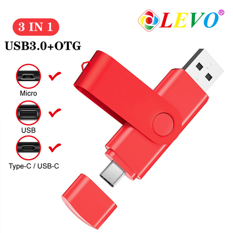 3 in 1 OTG USB Flash Drive USB3.0 & Type-C & Micro USB Pen Drive 256GB 128GB 64GB 32GB USB Stick Pendrives ► Photo 1/6