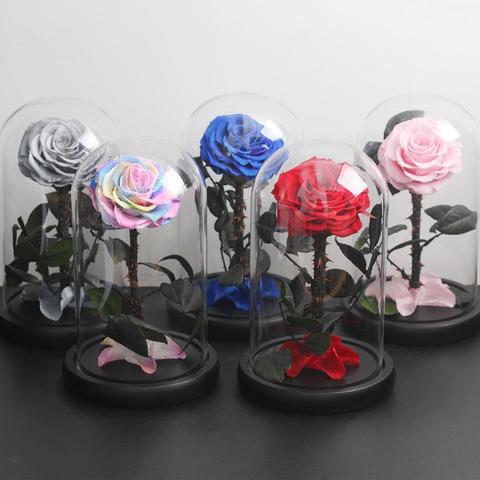 Flower Eternal Preserved The Beauty And Beast Rose In Glass Dome wedding Decoration Valentines Day Christmas Day  Gift ► Photo 1/6