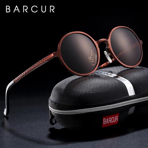 BARCUR Hot Black Goggle Male Round Sunglasses Luxury Brand Men Glasses Retro Vintage Women Sun Glasses UV400 Eyewear ► Photo 1/6