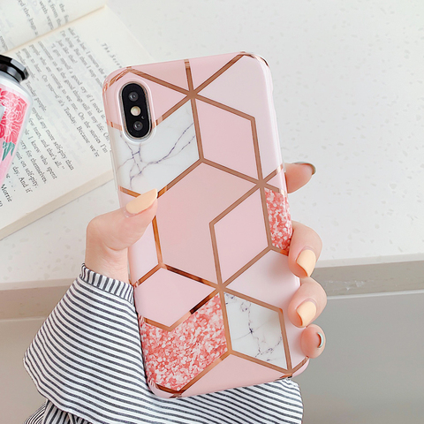 LOVECOM Plating Geometric Phone Case For iPhone 12 Mini 11 Pro Max XR XS Max 6 7 8 Plus X Soft IMD Marble Phone Back Cover Cases ► Photo 1/6